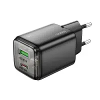 Hoco N53 Monsoon Small Size Charger PD30W QC3.0A GaN with 1xUSB-A and 1xUSB-C Outputs Black