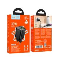 Hoco N53 Monsoon Small Size Charger PD30W QC3.0A GaN with 1xUSB-A and 1xUSB-C Outputs Black