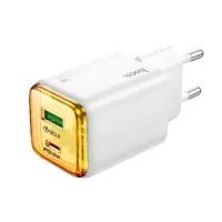 Hoco N53 Monsoon Small Size Charger with 1xUSB QC3.0 and 1xUSB-C PD30W GaN Tech Charging Outputs White