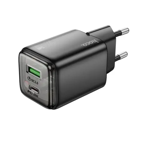 Hoco N52 Monsoon Small Body Charger with 1xUSB QC3.0A and 1xUSB-C PD20W GaN Tech Charging Outputs Black