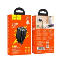 Hoco N52 Monsoon Small Body Charger with 1xUSB QC3.0A and 1xUSB-C PD20W GaN Tech Charging Outputs Black