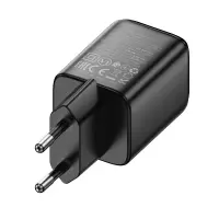 Hoco N52 Monsoon Small Body Charger with 1xUSB QC3.0A and 1xUSB-C PD20W GaN Tech Charging Outputs Black
