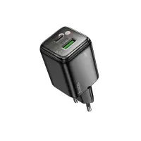 Hoco N52 Monsoon Small Body Charger with 1xUSB QC3.0A and 1xUSB-C PD20W GaN Tech Charging Outputs Black