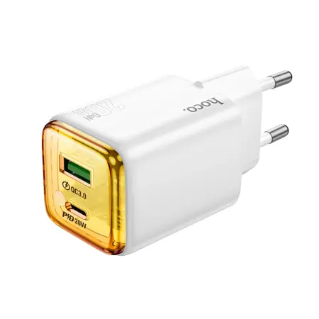 Hoco N52 Monsoon Small Size GaN Charger with 2 USB QC3.0 and USB-C PD20W Charging Outputs White