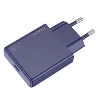Travel Charger Hoco N44 Biscuit Ultra Thin USB-C PD30W QC3.0A Fast Charge GaN Tech Titanium Blue