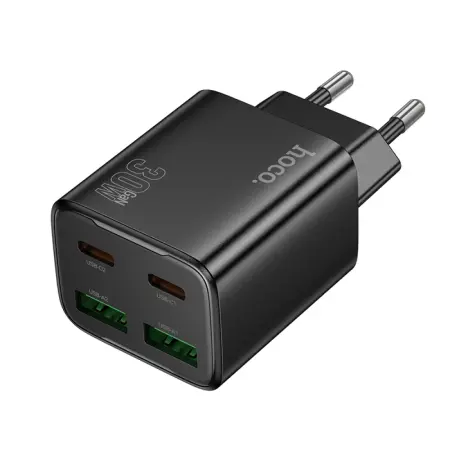 Travel Charger Hoco N56 Fundador Quad Port 2xUSB-C PD30W + 2xUSB-A QC3.0A GaN Tech Black