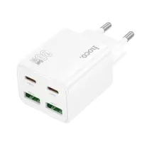 Travel Charger Hoco N56 Fundador GaN Quad Port Charging 2x USB-C PD30W + 2x USB-A QC3.0A White