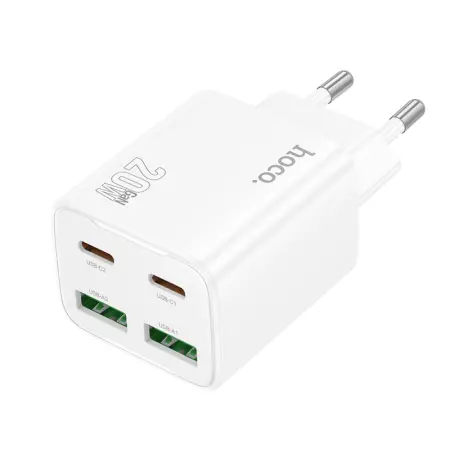 Travel Charger Hoco N55 Fundador Quad Port 2xUSB-C + 2xUSB-A PD20W QC3.0A GaN Tech White