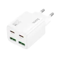 Travel Charger Hoco N55 Fundador Quad Port 2xUSB-C + 2xUSB-A PD20W QC3.0A GaN Tech White
