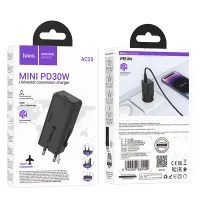 Hoco AC25 Universal Converter Travel Charger US/EU/AU/ UK USB-C PD30W GaN Black
