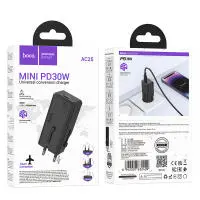Hoco AC25 Universal Converter Travel Charger US/EU/AU/ UK USB-C PD30W GaN Black