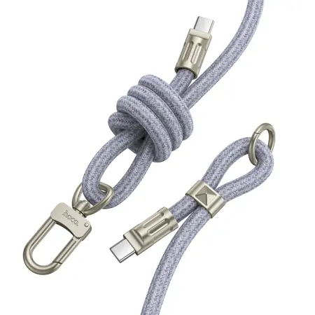 Hoco GH7 Multifunctional Charging Cable/Lanyard USB-C το USB-C 60W 3A Braided Denim Blue 1.8m