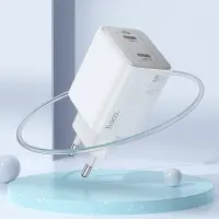 Hoco N42 Elogiado Small Body Charger with 2xUSB-C PD45W Charging Outputs White