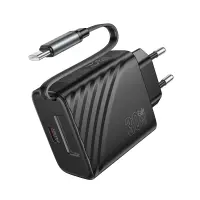 Hoco N58 Travel Charger PD30W GaN with 1xUSB-C port and 1xUSB-C Retractable Cable 65cm Black