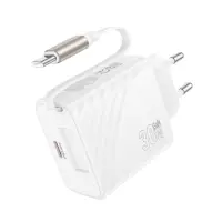 Hoco N58 Travel Charger PD30W GaN with 1xUSB-C port and USB-C Retractable Cable 65cm White
