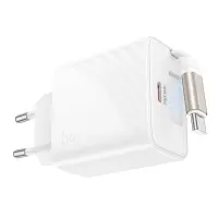 Hoco N58 Travel Charger PD30W GaN with 1xUSB-C port and USB-C Retractable Cable 65cm White
