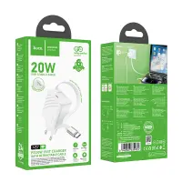 Hoco N57 Travel Charger GaN Tech PD20W with 1xUSB-C port and 1xUSB-C Retractable Cable 65cm White
