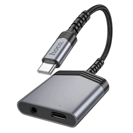 Adapter Hoco LS39 USB-C to 1xUSB-C and 1x3.5mm  for Mic, Audio and Power Supply Metal Grey