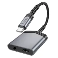 Adapter Hoco LS39 USB-C to 1xUSB-C and 1x3.5mm  for Mic, Audio and Power Supply Metal Grey