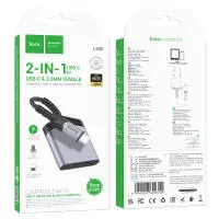 Adapter Hoco LS39 USB-C to 1xUSB-C and 1x3.5mm  for Mic, Audio and Power Supply Metal Grey