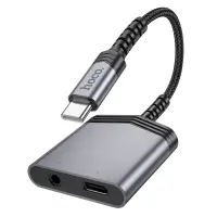 Adapter Hoco LS39 USB-C to 1xUSB-C and 1x3.5mm  for Mic, Audio and Power Supply Metal Grey