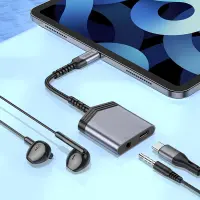 Adapter Hoco LS39 USB-C to 1xUSB-C and 1x3.5mm  for Mic, Audio and Power Supply Metal Grey