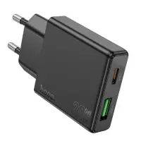 Travel Charger Hoco N38 Delgado Ultra Thin Dual Port Charging USB-C PD20W and USB-A QC3.0A Black