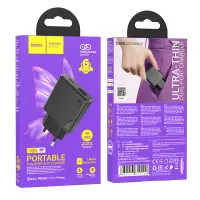 Travel Charger Hoco N38 Delgado Ultra Thin Dual Port Charging USB-C PD20W and USB-A QC3.0A Black