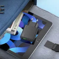 Travel Charger Hoco N38 Delgado Ultra Thin Dual Port Charging USB-C PD20W and USB-A QC3.0A Black