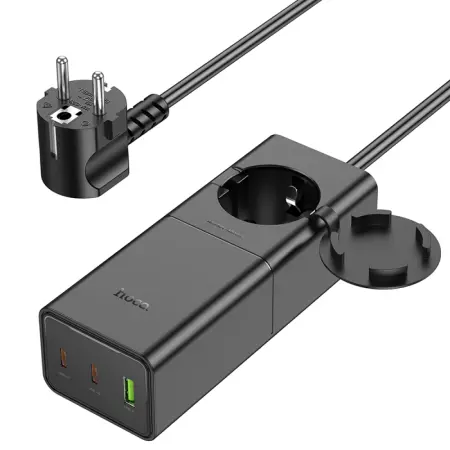 Hoco Desktop Charger NS4 Sharp with Outlet Extension and 3 Charging Outputs 2xUSB-C 65W and 1xUSB-A 30W Black