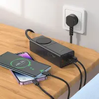Hoco Desktop Charger NS4 Sharp with Outlet Extension and 3 Charging Outputs 2xUSB-C 65W and 1xUSB-A 30W Black
