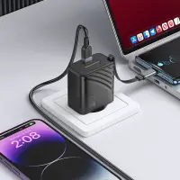 Hoco N57 Travel Charger PD20W with 1xUSB-C port GaN Tech and 1xUSB-C Retractable Cable 65cm Black