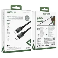 Cable Acefast C9-03  Metallic USB-C to USB-C 60W 20V/3A Braided Black 1.2m