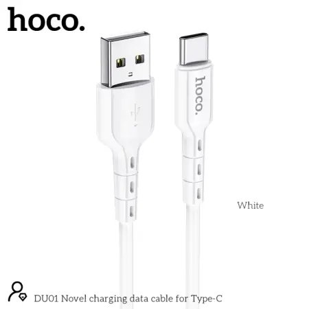 Data Cable Hoco. DU01 Novel USB to USB-C 3.0A  Charging and Data Transfer White 1m