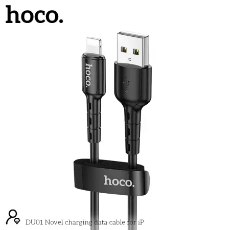 Data Cable Hoco. DU01 Novel USB to Lightning 2.4A  Charging and Data Transfer Black 1m