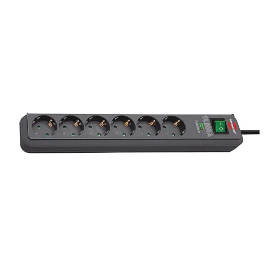 Brennenstuhl Eco-Line Power Strip with Power Surge Protection 13.500A, 6xSuko with On/Off Switch  IP20 1.5 m Black