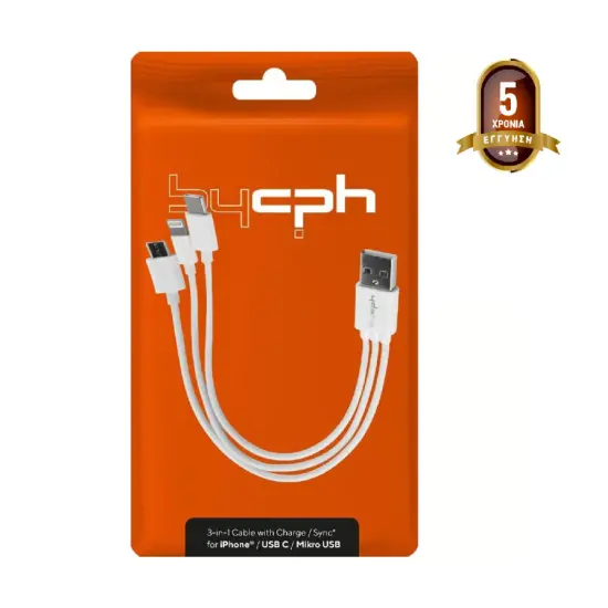 Data Cable Leki Orange Concept 3 in 1 USB to Micro-USB, Lightning, USB-C White 0,2m