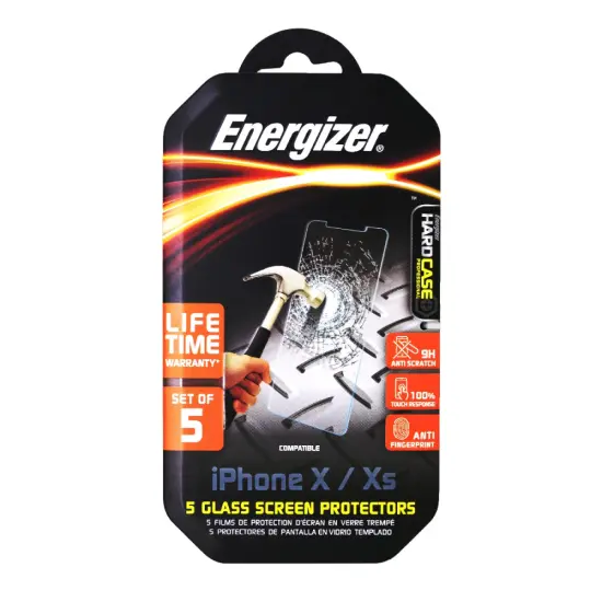 Tempered Glass Energizer Hard Case Professional 9H Anti Fingerprint for Apple iPhone X XS 11 Pro 5 Pcs