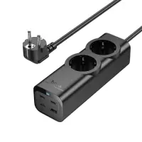 Desktop Charger Hoco NS10 Wisdom 4000W with 2xInlet Sockets + 1xUSB-A + 3xUSB-C PD65W with Cable 2m Black