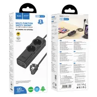 Desktop Charger Hoco NS10 Wisdom 4000W with 2xInlet Sockets + 1xUSB-A + 3xUSB-C PD65W with Cable 2m Black