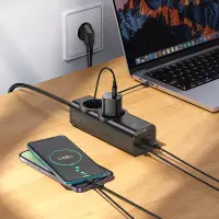 Desktop Charger Hoco NS10 Wisdom 4000W with 2xInlet Sockets + 1xUSB-A + 3xUSB-C PD65W with Cable 2m Black