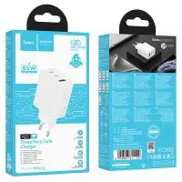 Travel Charger Hoco N51 Scenery GaN PD65W with 2xUSB-C and 1χUSB-A  White
