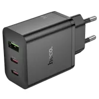 Travel Charger Hoco N50 Scenery GaN Tech PD45W with 2xUSB-C and 1χUSB-A Black