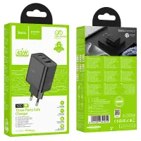 Travel Charger Hoco N50 Scenery GaN Tech PD45W with 2xUSB-C and 1χUSB-A Black