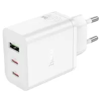 Travel Charger Hoco N50 Scenery GaN 45W with 2 x USB-C and 1 χ USB-A  White