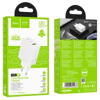 Travel Charger Hoco N50 Scenery GaN 45W with 2 x USB-C and 1 χ USB-A  White