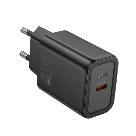 Travel Charger Hoco N62 Gentle Single Port GaN USB-C PD30W Quick Charge 5V 3.0A Black