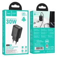 Travel Charger Hoco N62 Gentle Single Port GaN USB-C PD30W Quick Charge 5V 3.0A Black