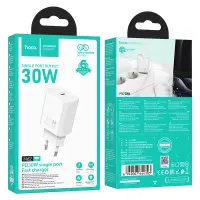 Travel Charger Hoco N62 Gentle Single Port GaN USB-C Quick Charge PD30W 5V 3.0A White