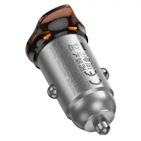 Car Charger Hoco NZ16A Rigorous Mini Size 43W USB-C PD25W + USB-A 18W QC3.0A Metal Grey